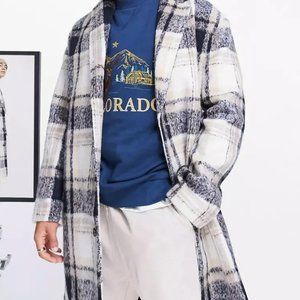 ASOS DESIGN overcoat in brushed navy check